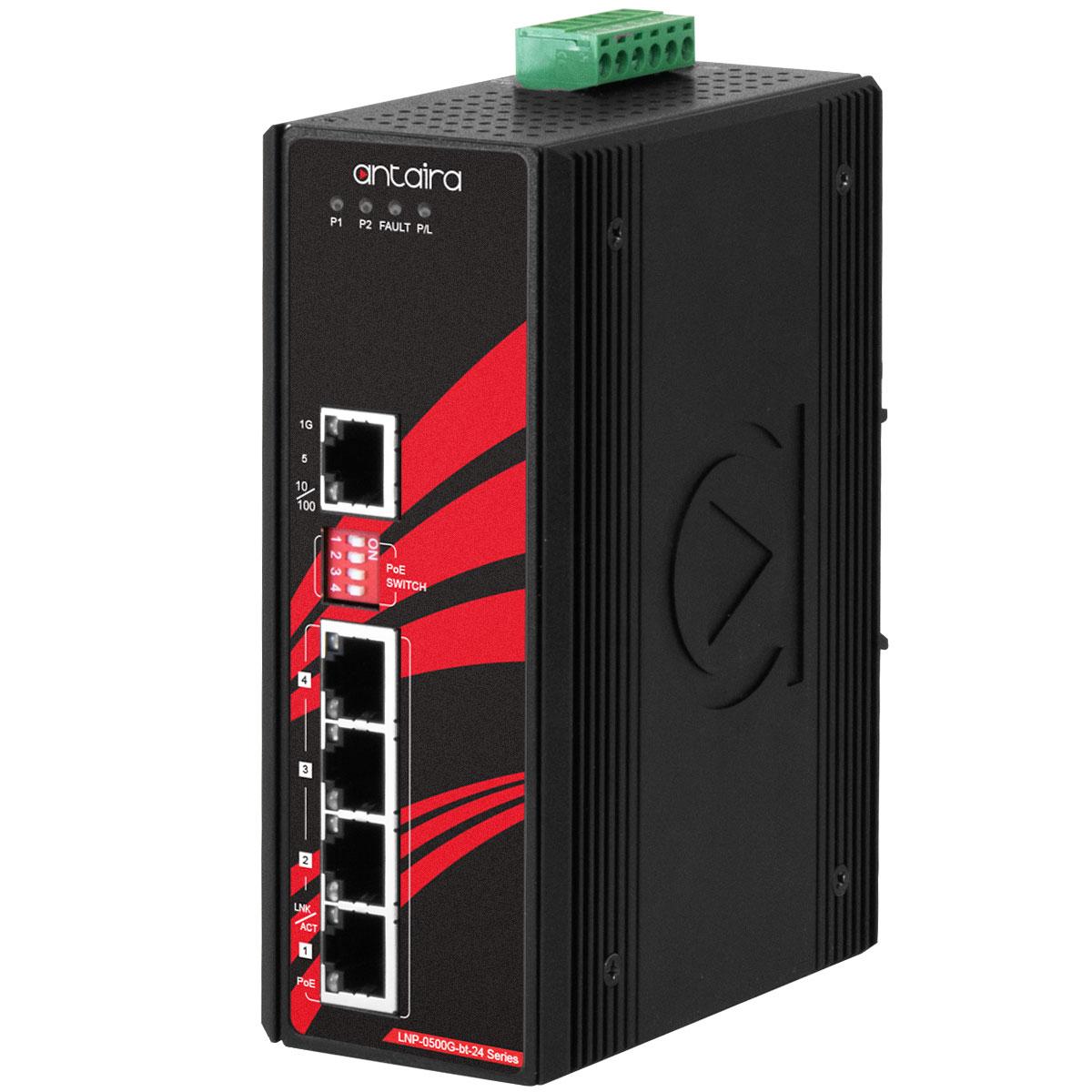 LNP-0500G-bt | 5-Port Industrial Gigabit IEEE 802.3bt PoE++ Unmanaged Ethernet Switch image 1