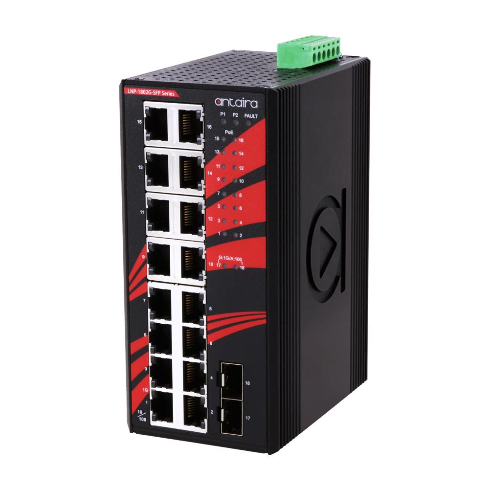 LNP-1802G-SFP-T | 18-Port Industrial PoE+ Gigabit Unmanaged Ethernet Switch image 1