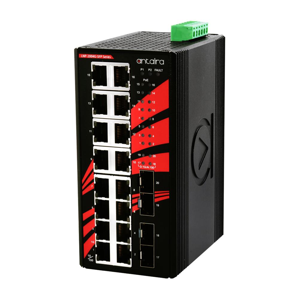 LNP-2004G-SFP | 20-Port Industrial PoE+ Gigabit Unmanaged Ethernet Switch image 1
