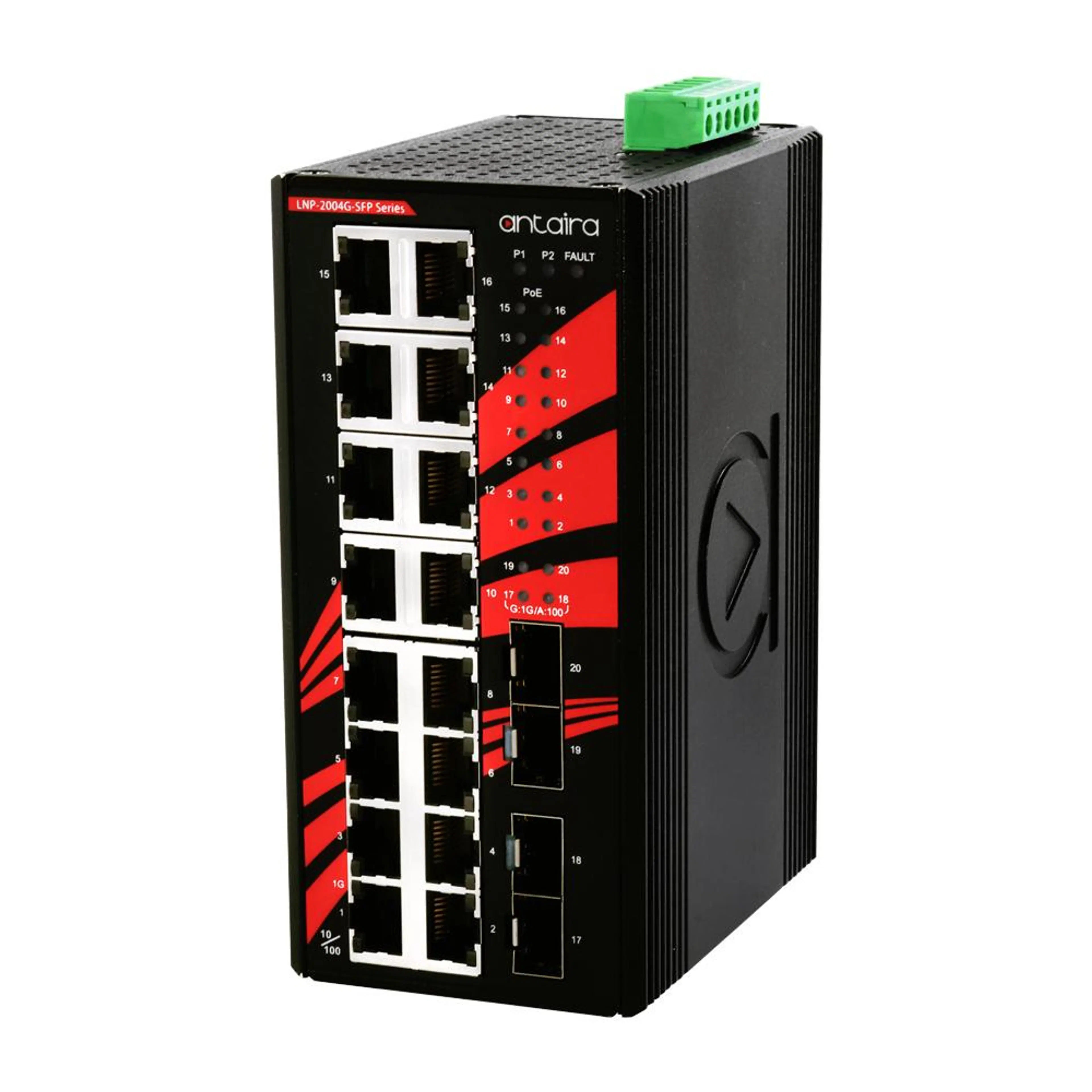 LNP-2004G-SFP | 20-Port Industrial PoE+ Gigabit Unmanaged Ethernet Switch