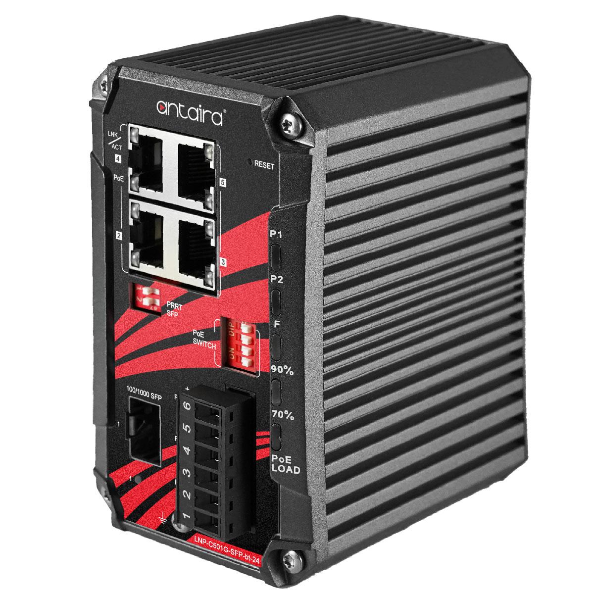 LNP-C501G-SFP-bt-T | 5-Port Compact Industrial Gigabit IEEE 802.3bt PoE++ Unmanaged Ethernet Switch image 1