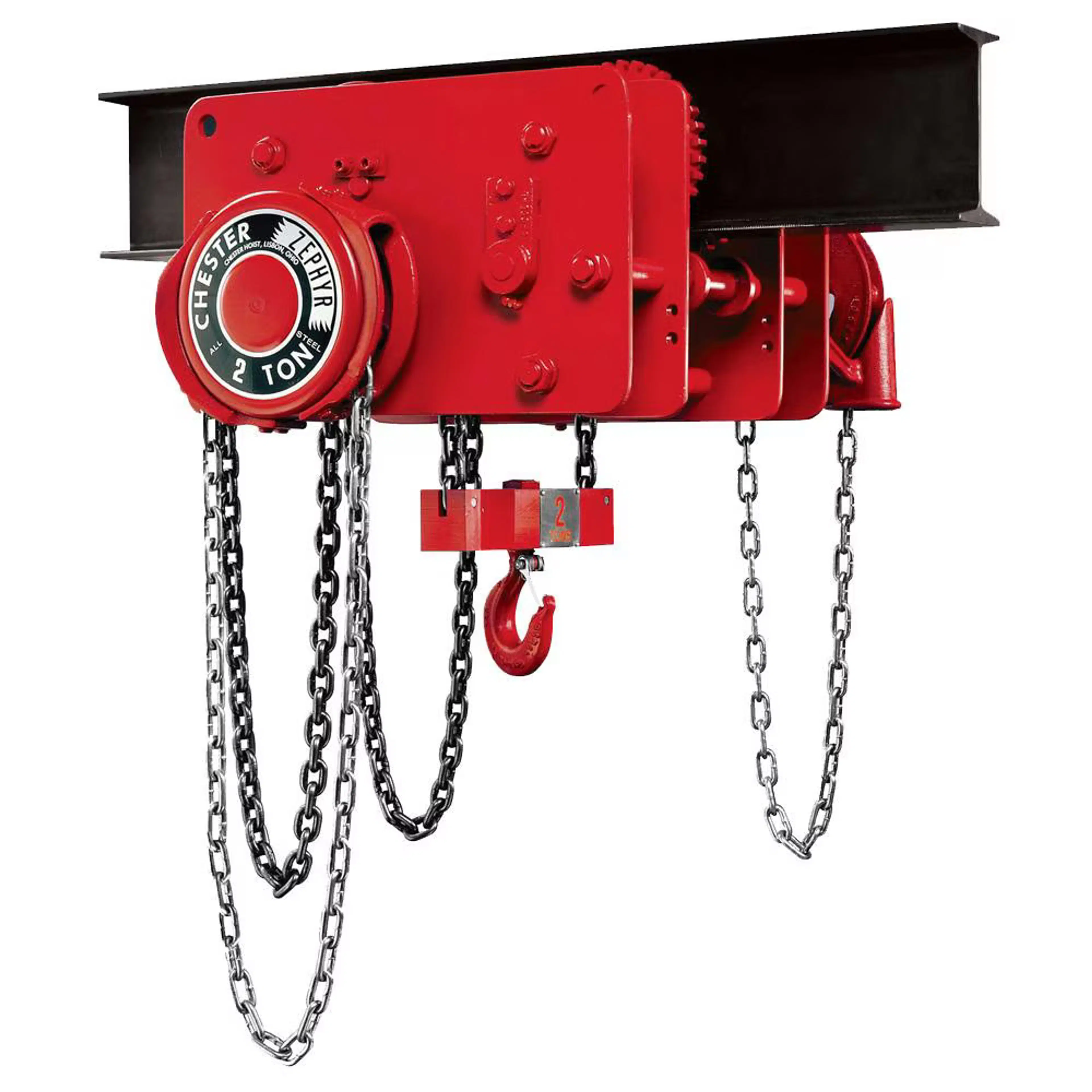 1422-0150 | Zephyr Steel Low Headroom Geared Trolley Hand Chain Hoist, 1-1/2T, 8' Lift
