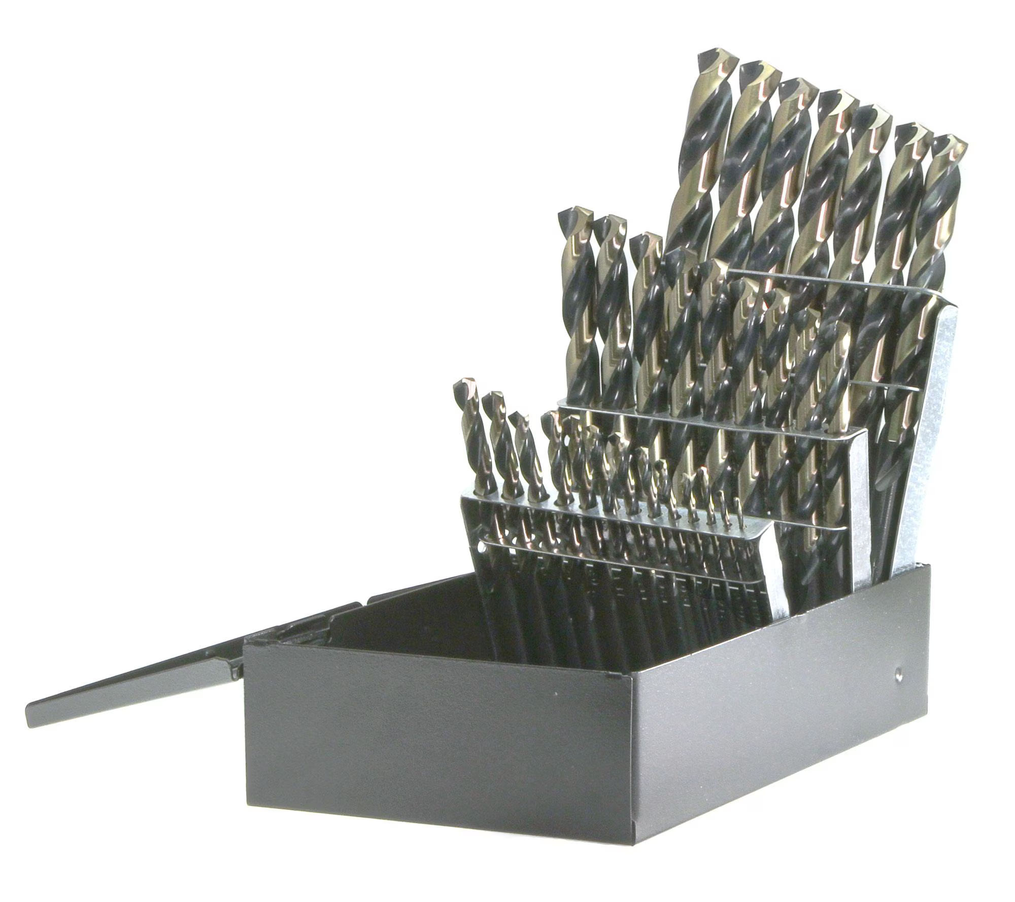 400N19 | 19 piece Nitro High Speed Steel Heavy-Duty Jobber Drill Bit Set, 1/16, 5/64, 3/32, 1/8, #29, #25, 5/32, #21,
3/16, #7, 7/32, 1/4, F, 5/16, U, 3/8, 27/64, 7/16, 1/2 image 1