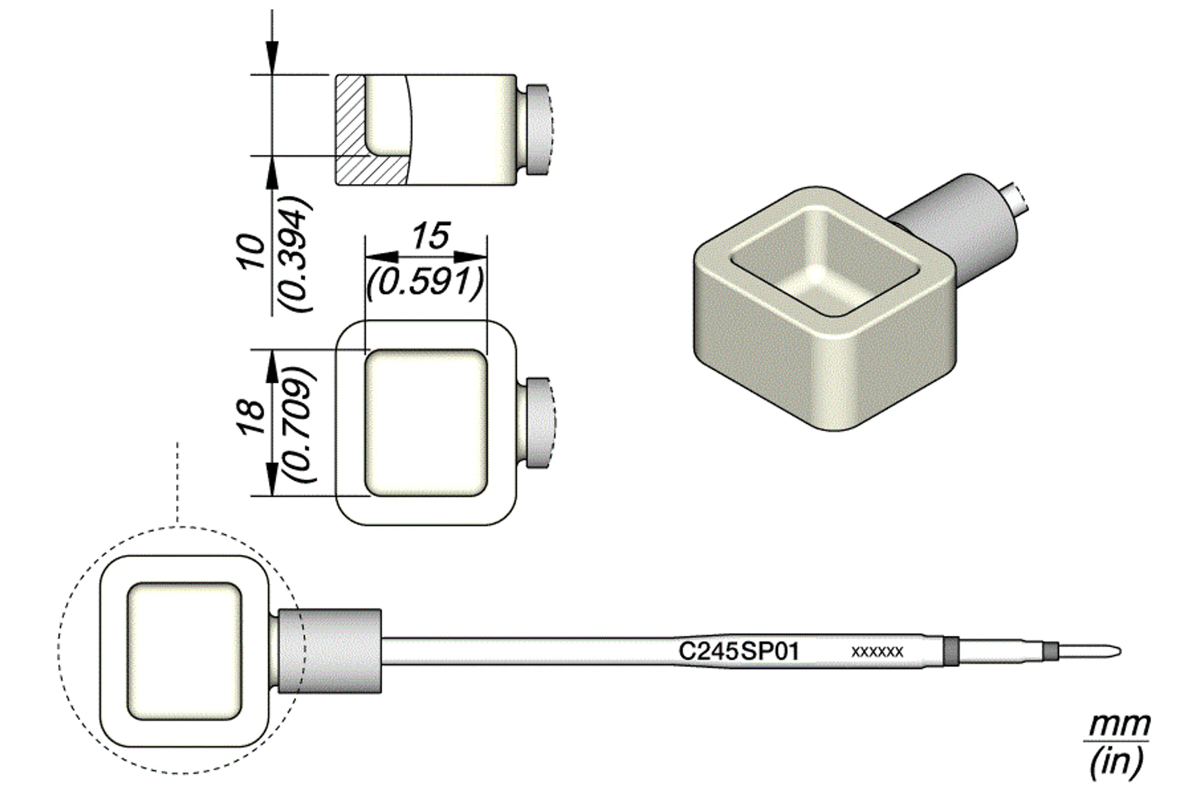 C245-SP01 | 18 x 15 mm Solder Pot Cartridge for T245 Handle