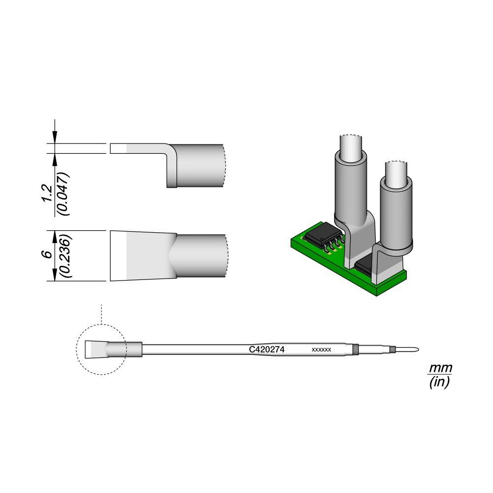 C420-274 | 6 mm Cartridge for HT420 Thermal Tweezers, Dual in line image 1