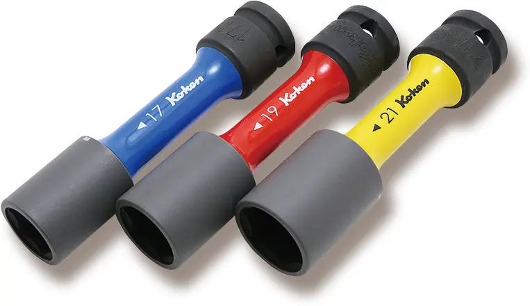 14201M | 1/2 Sq. Dr. Wheel Nut Socket 3 piece Set, 17-21mm, 6 point Thin Wall and Color Coded by Size image 1