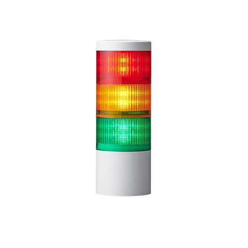 LR10-302WJNW-RYG | Outdoor rated, IP69K, 100mm diameter, 3-tier, 24V DC, direct mount Signal Tower. Flashing, simulated rotation lighting patterns with Red, Amber, Green LED image 1