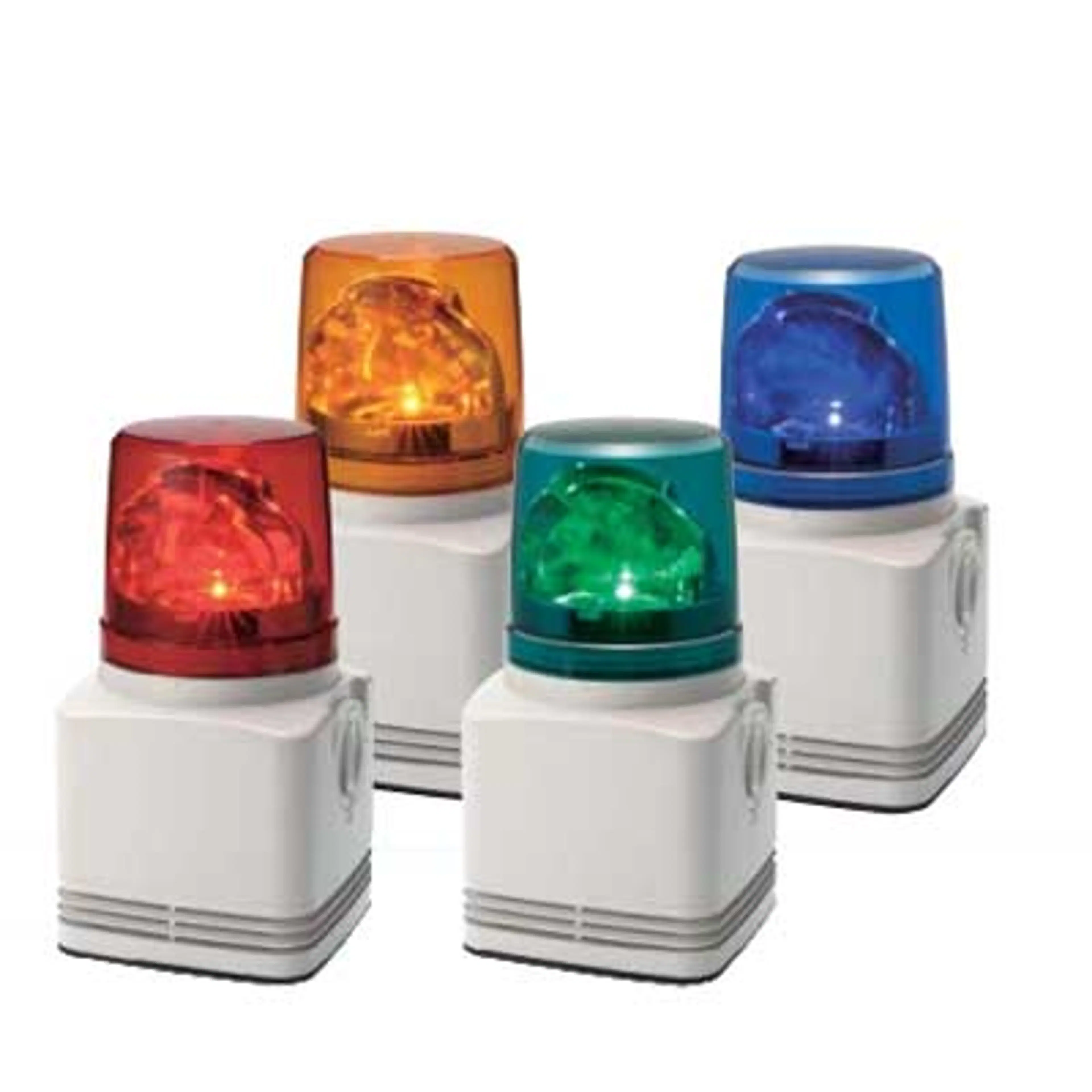 RFT-24E-R/Y/G/B | Rotating beacon with 4-channel alarm with 32 pre-programmed sounds; Red, Yellow, Green, Blue