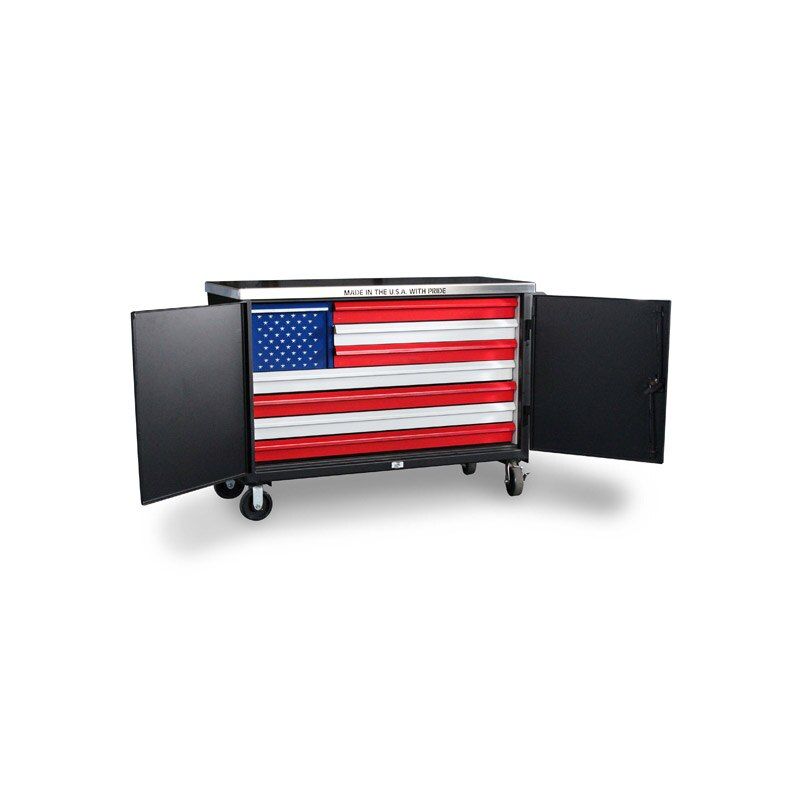 TC-15717 | 8 drawer Tool Cart with American Flag design, 2000 lb capacity, 60 x 24 x 44 in. image 1