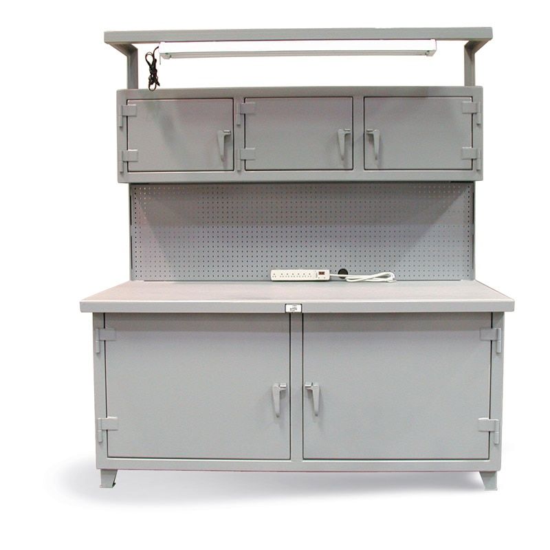62.6-WB/PB-364 | 4 shelf Workbench with lockable compartments and light, 765 lb capacity, 72 x 36 x 34 in. image 1