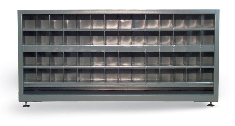 7.13.3-248-112OP | Countertop metal bin cabinet w/ 56 compartments, 85'' x 24'' x 39'' image 1