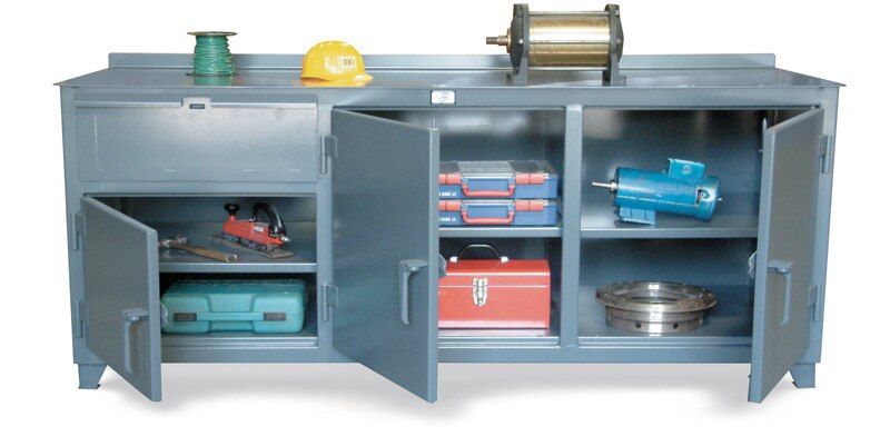 83-WB-303-1DB | 3 shelf 1 drawer Countertop Workbench with storage compartments, 1000 lb capacity, 96 x 30 x 31 in. image 1