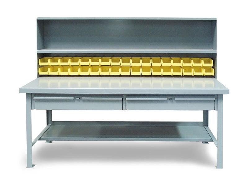T7230-MBS-2DB-34B | Shop Table with pegboard back wall and 34 bins, 10000 lb capacity, 72 x 36 x 34 in. image 1