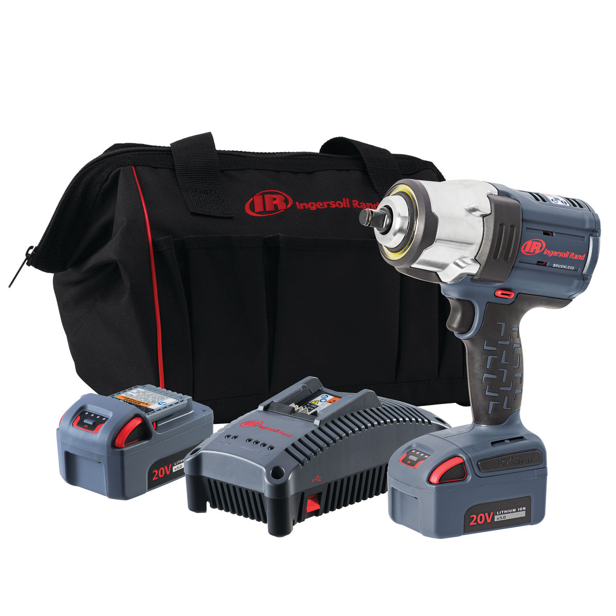 1/2" 20V Cordless Impact Wrench 2 Battery Kit, 1500 ft-lb Torque, Friction Ring Retainer, Pistol