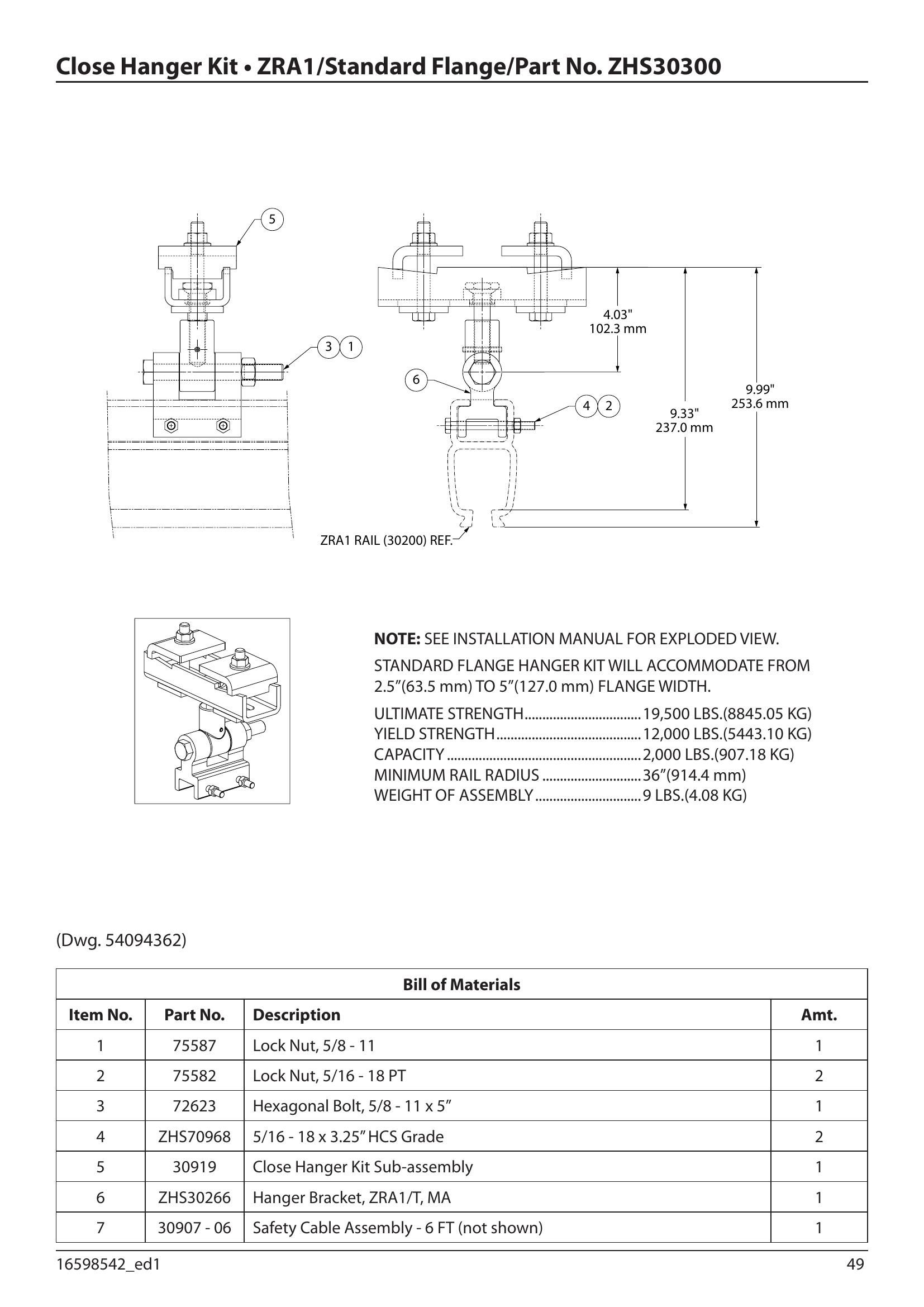 ZHS30300 | Close Hanger Kit-Zra1-Std.Flng image 1