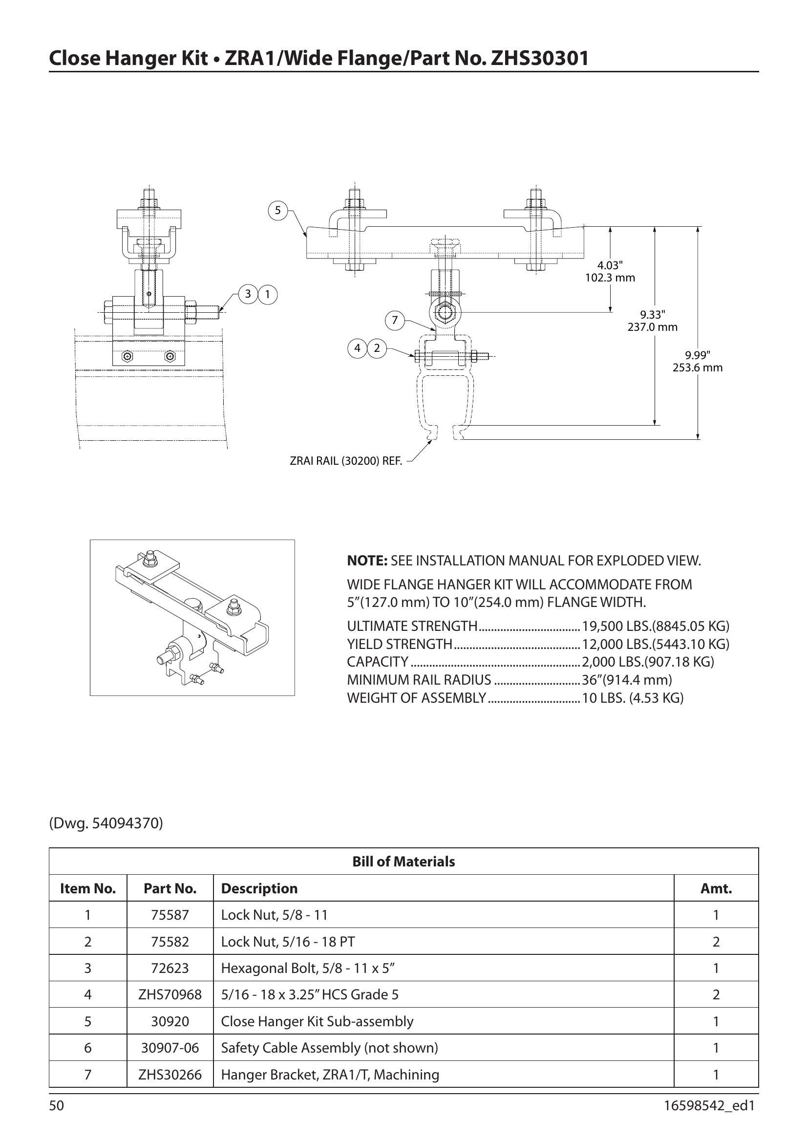 ZHS30301 | Kit,Zra1 Close Hanger Wide Flange image 1
