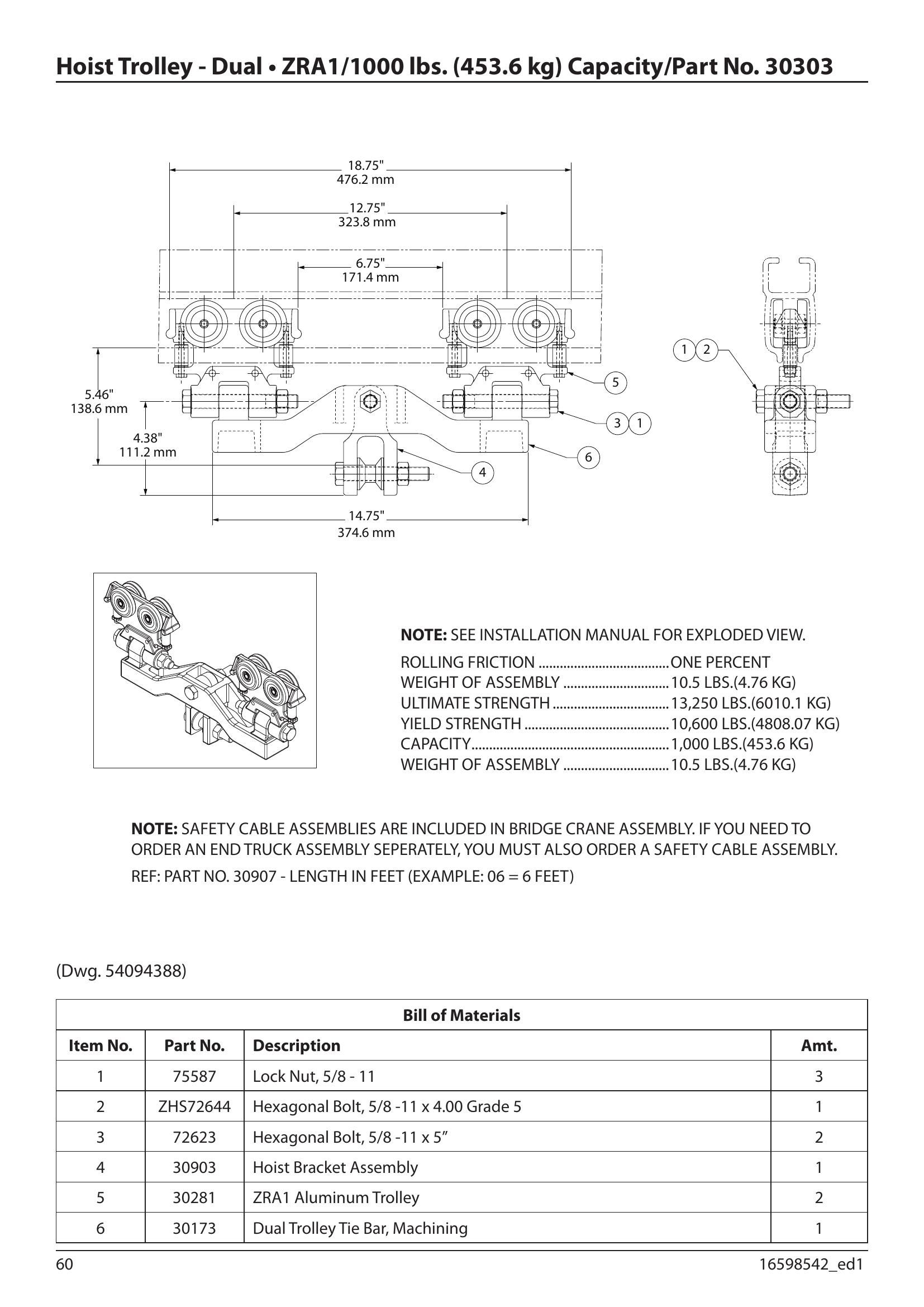 30303 | Hoist Trolley-1000# Cap -Zra1 A image 1