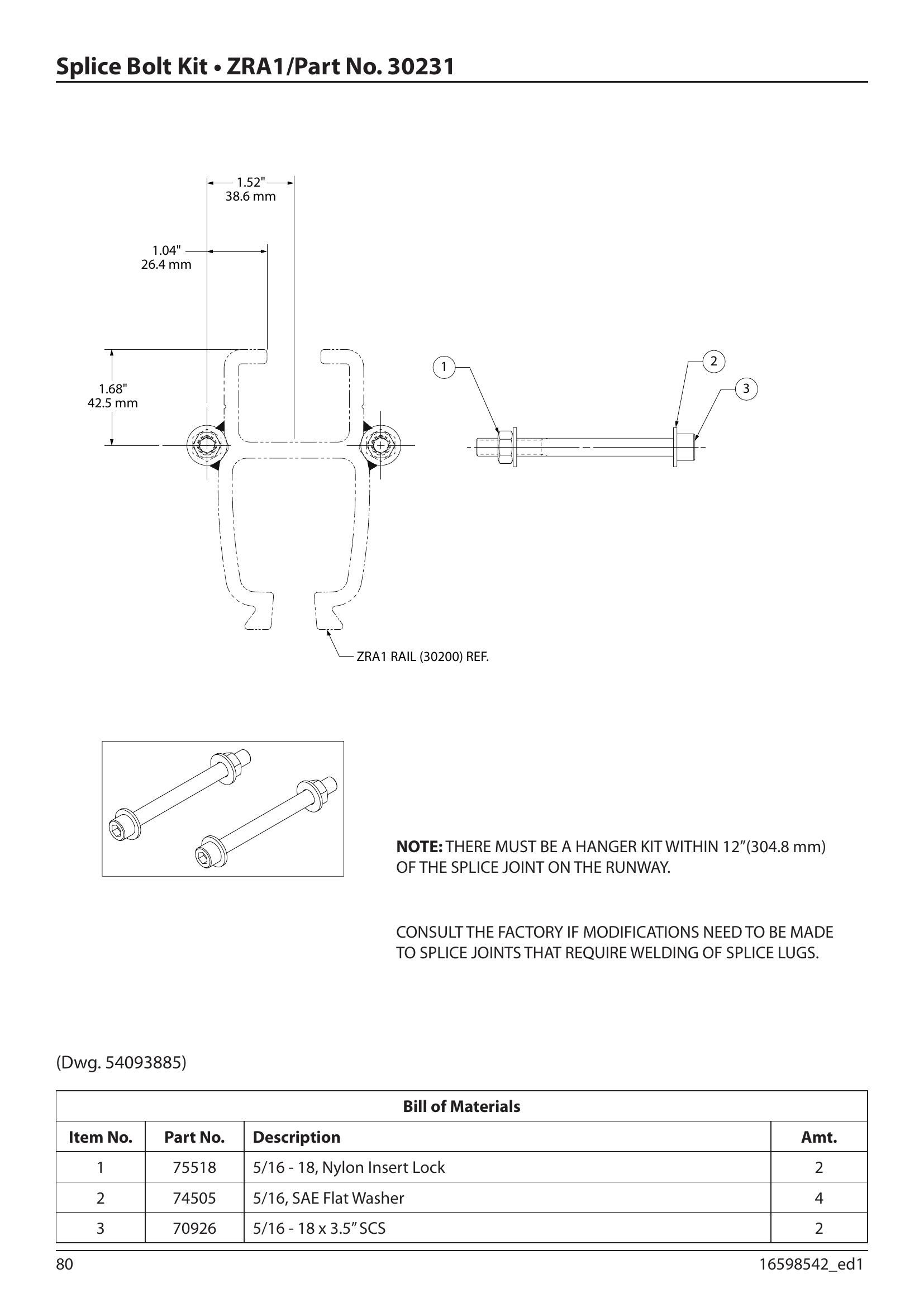30231 | Splice Bolt Kit, ZRA1 Rail image 1