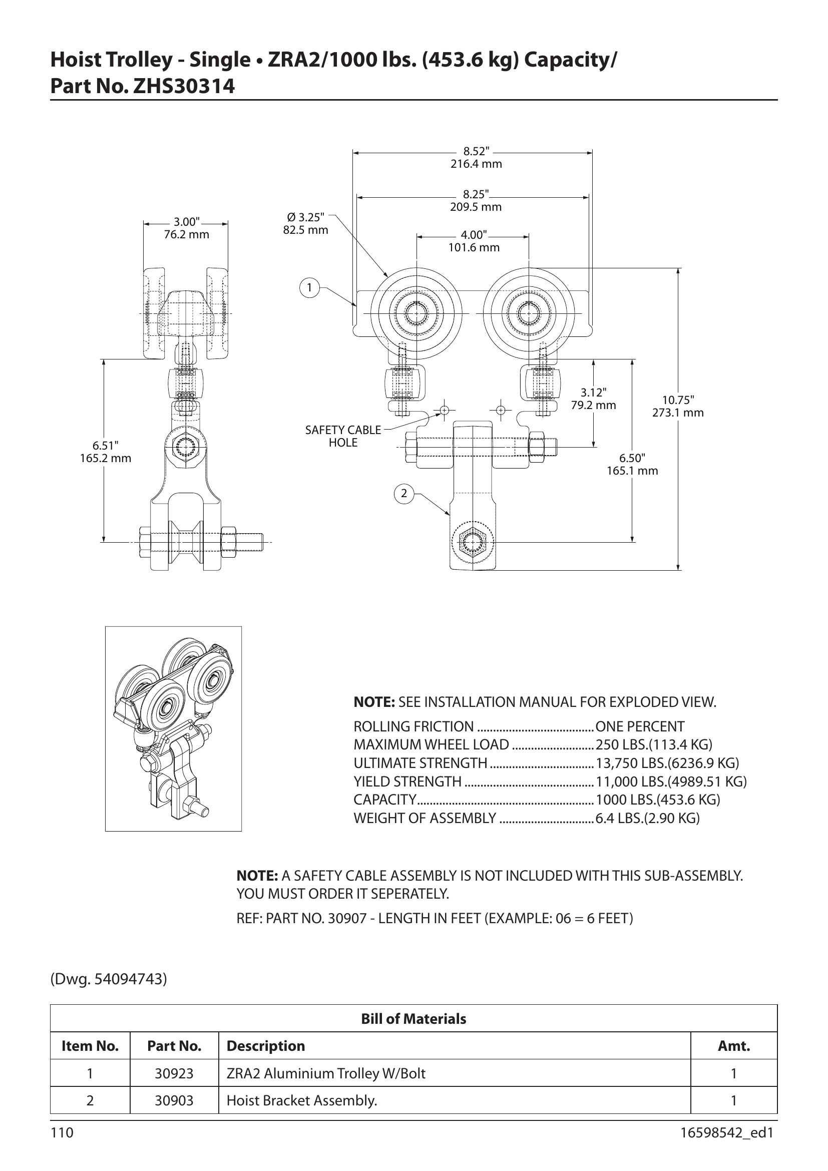 ZHS30314 | Trolley, Hoist-1000# Cap-Zra2 image 1