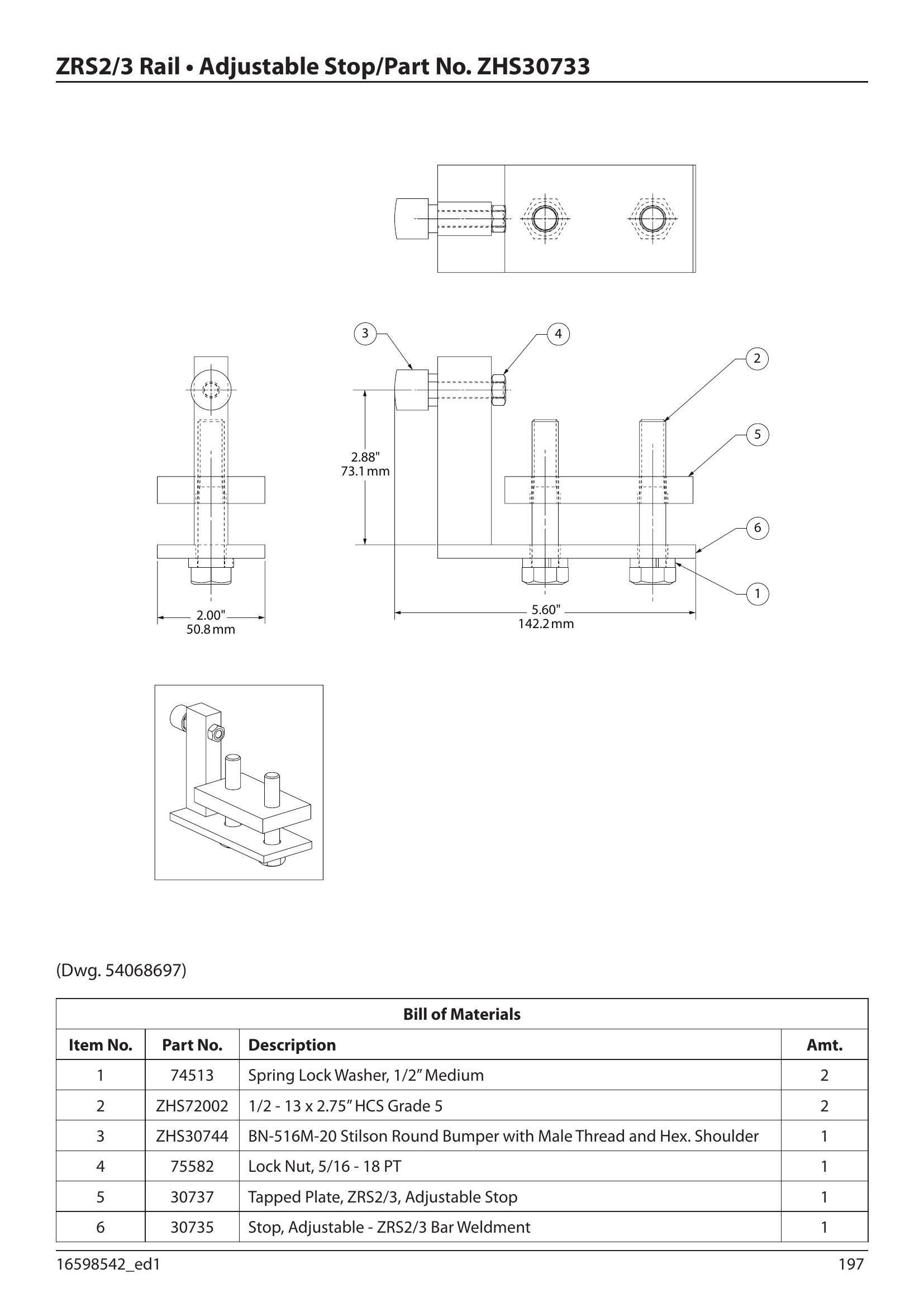 ZHS30733 | Adj. Stop Zra2,S2,S3 Rail Assy image 1