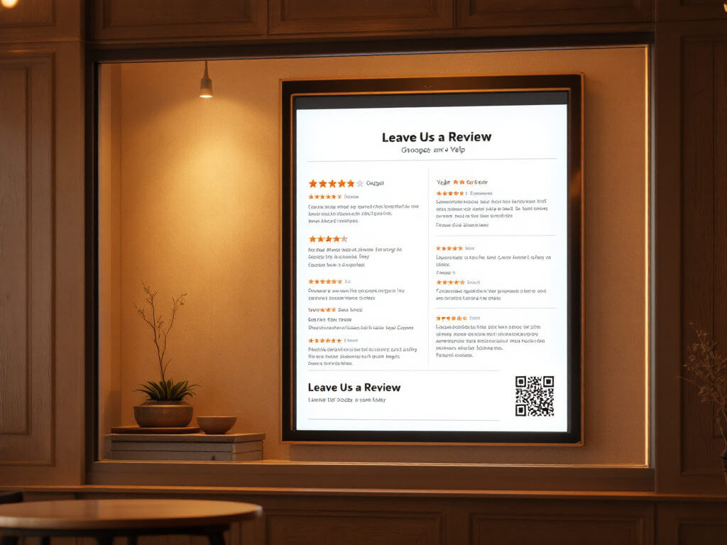 Customer reviews displayed on digital signage