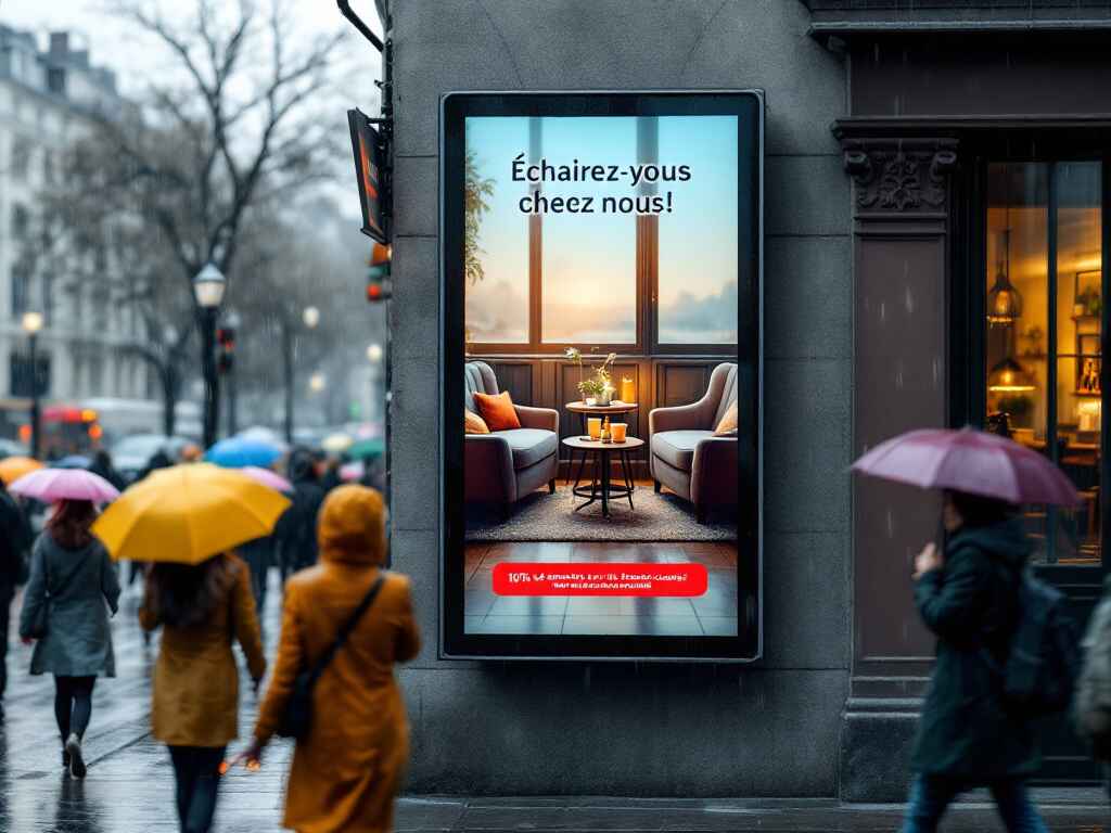 Weather-based DOOH advertising display showing dynamic content