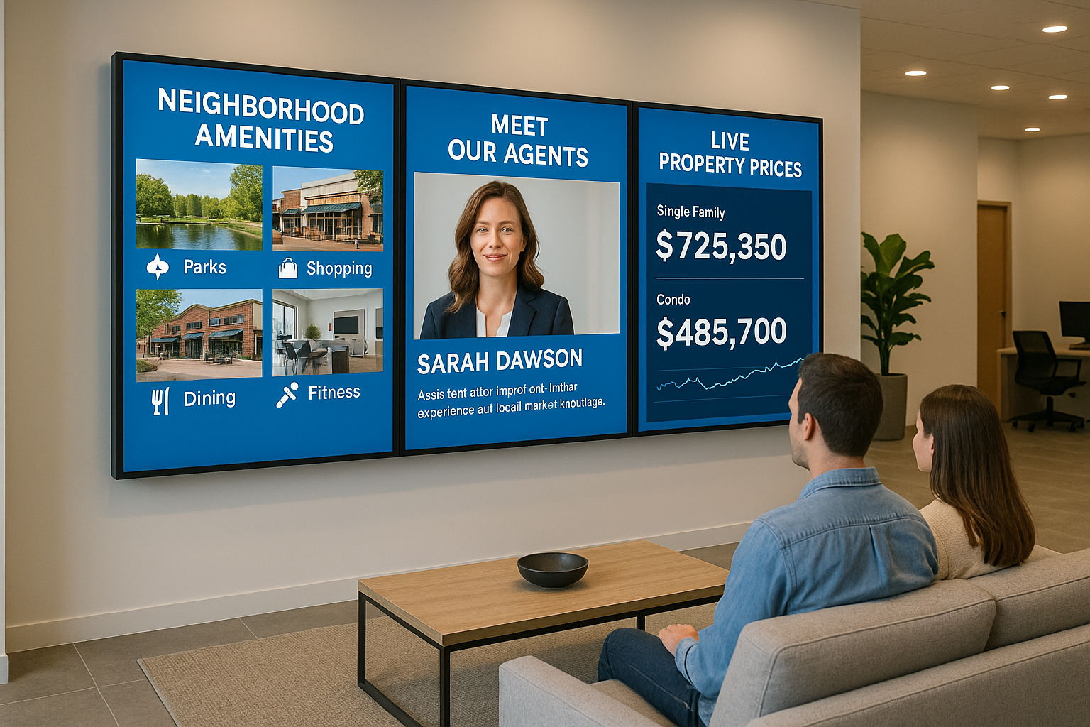 Real estate office with digital signage displays