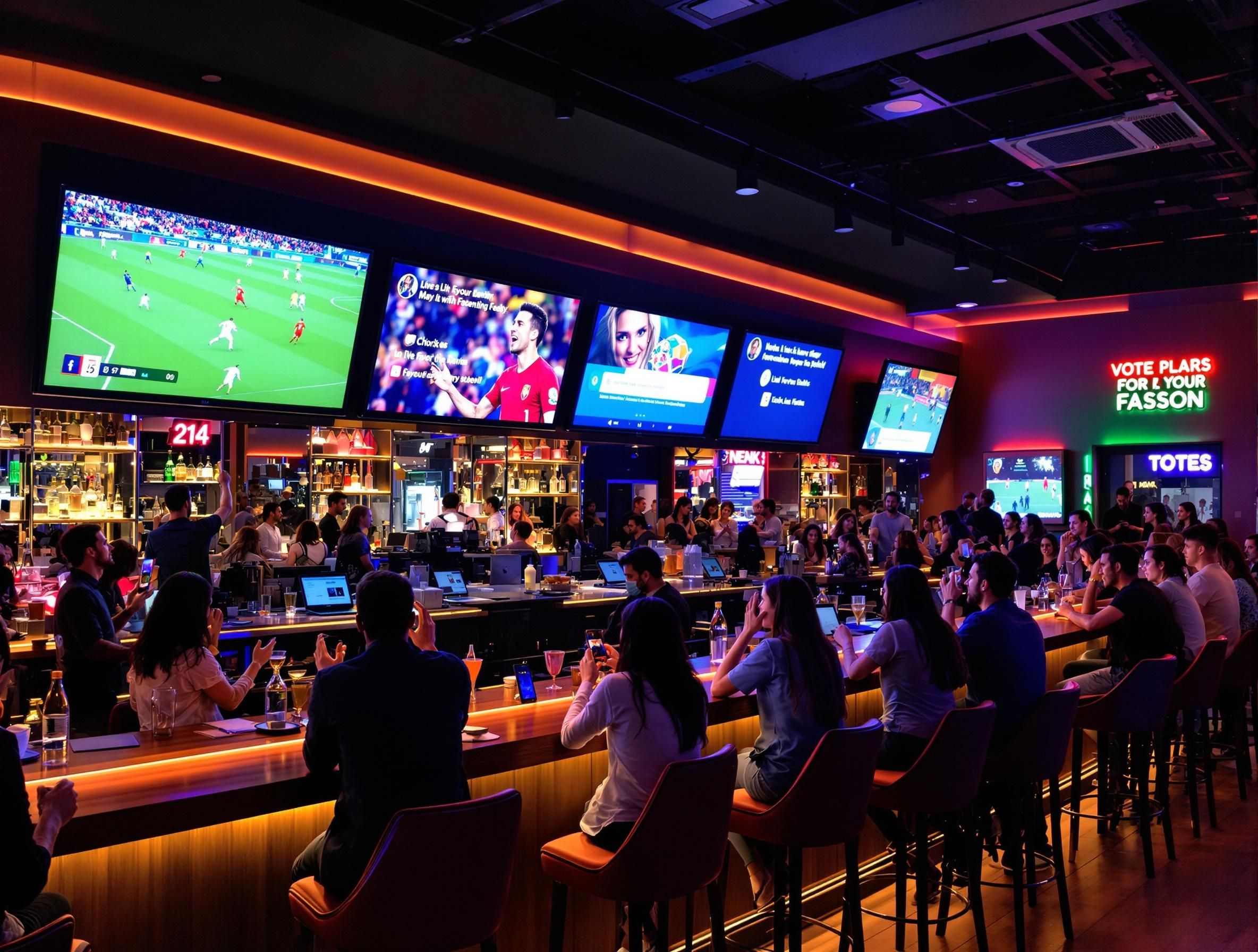 Restaurant with digital signage entertaining customers