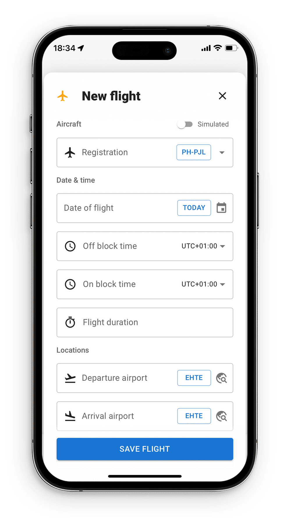 Flightsnap mobile app flight entry