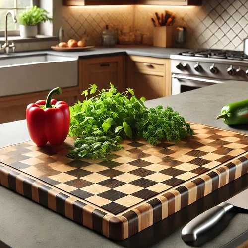 High-quality end-grain cutting board on a countertop
