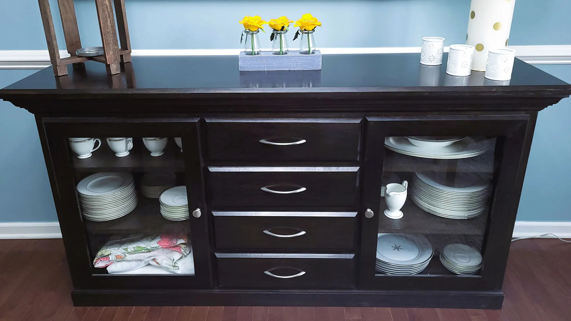 Hand-crafted custom white oak buffet table by Daniel Flint of Flint's Woodshop