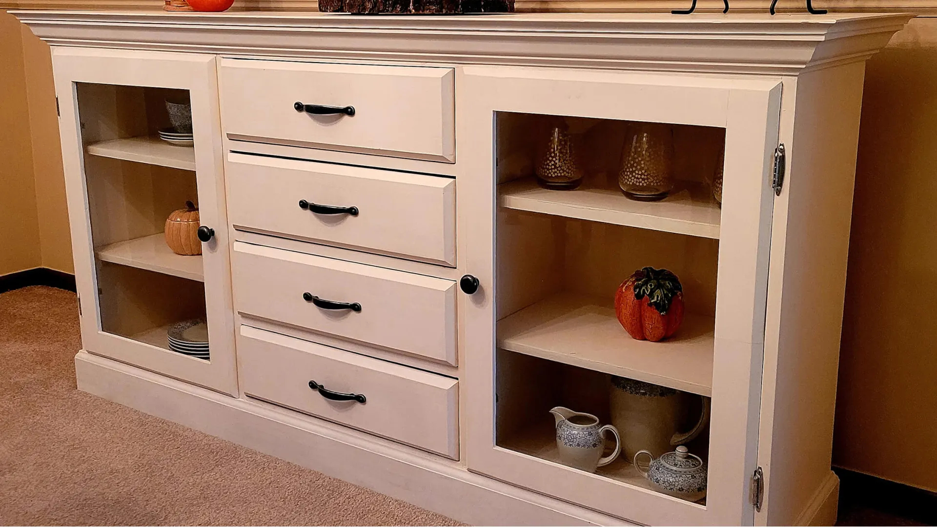 Hand-crafted custom white oak buffet table by Daniel Flint of Flint's Woodshop