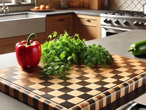 High-quality end-grain cutting board on a countertop