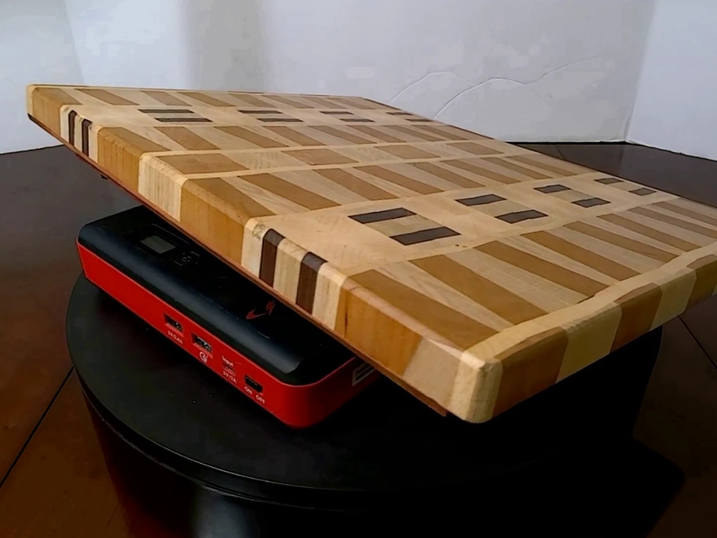 Alternate angle of Artisan End-Grain Charcuterie Board, ideal for serving or
