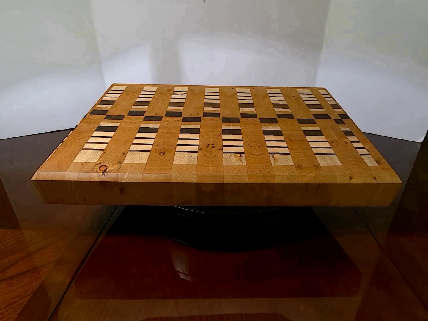 Front and top view of Classic End-Grain Charcuterie Surface, showcasing the