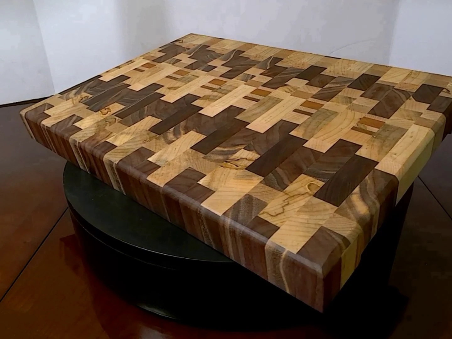 Side view of Customizable End-Grain Charcuterie Board, hand-rubbed, food-safe