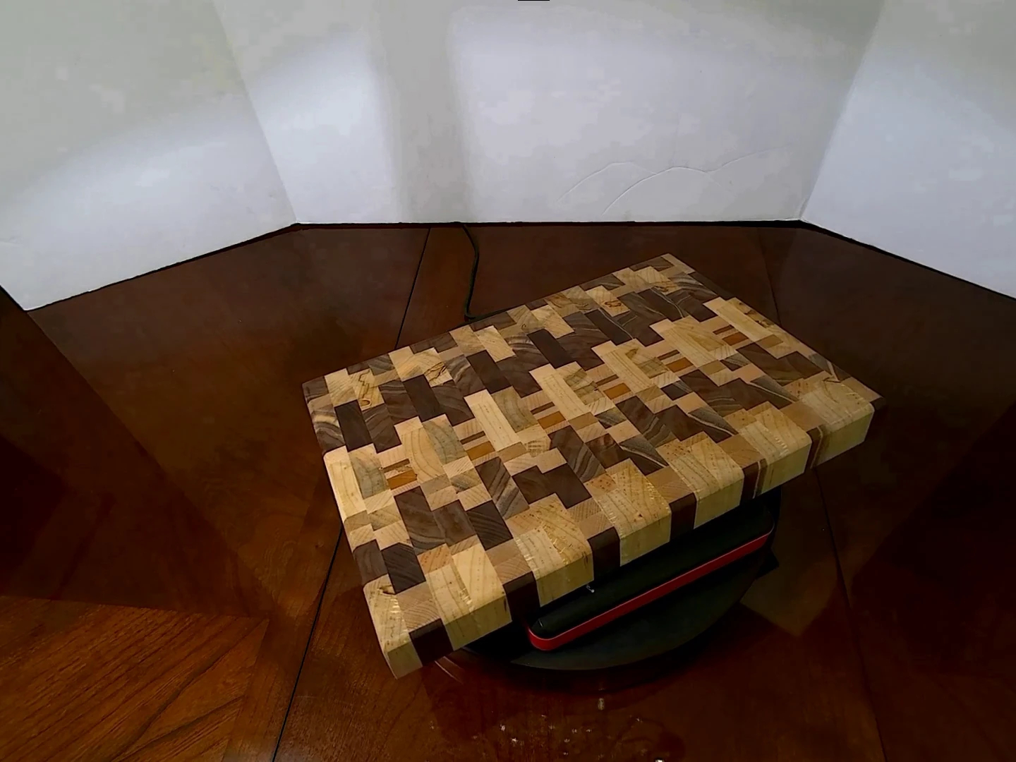 Back view of Customizable End-Grain Charcuterie Board, smooth edges and clean