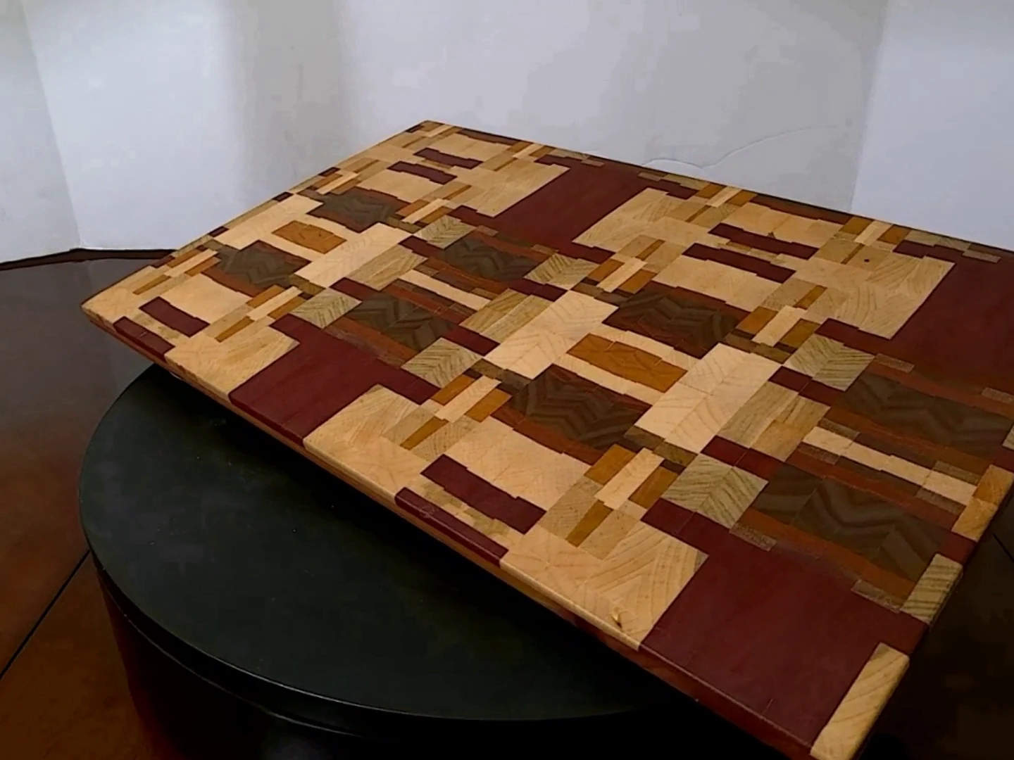 Side view of Mason's End-Grain Charcuterie Board, hand-rubbed, food-safe finish