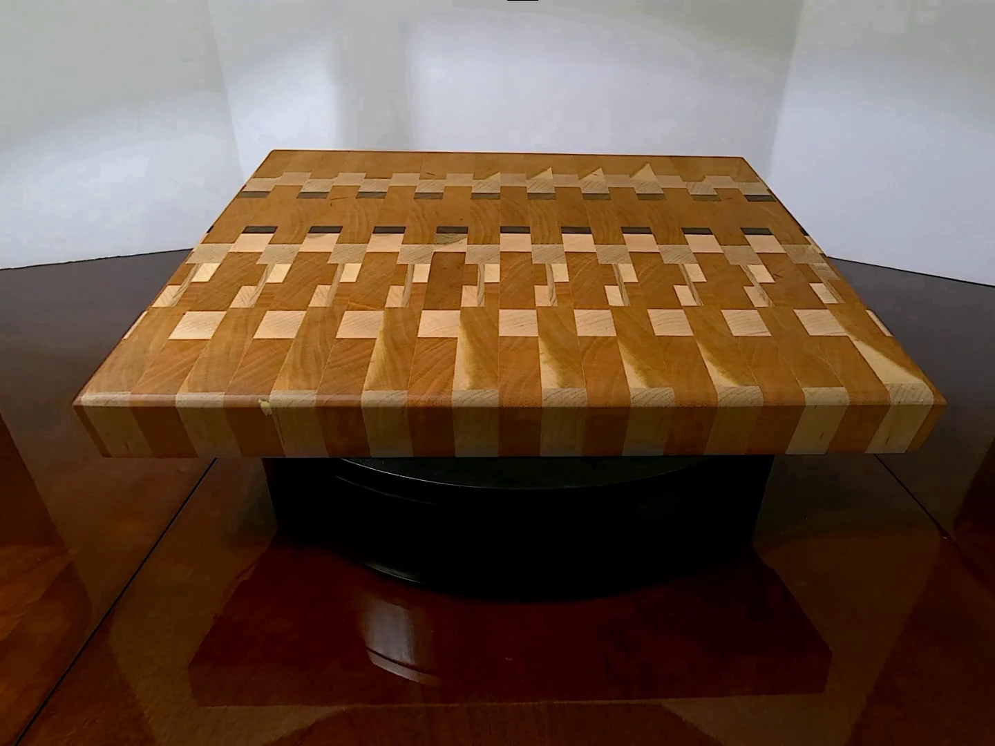 Front and top view of Signature End-Grain Charcuterie Board, showcasing the