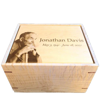 solid maple wood beautifly handcrafted urn engraved with an individuals portrait