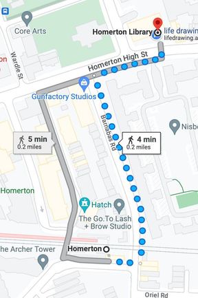 Map to library from Homerton station