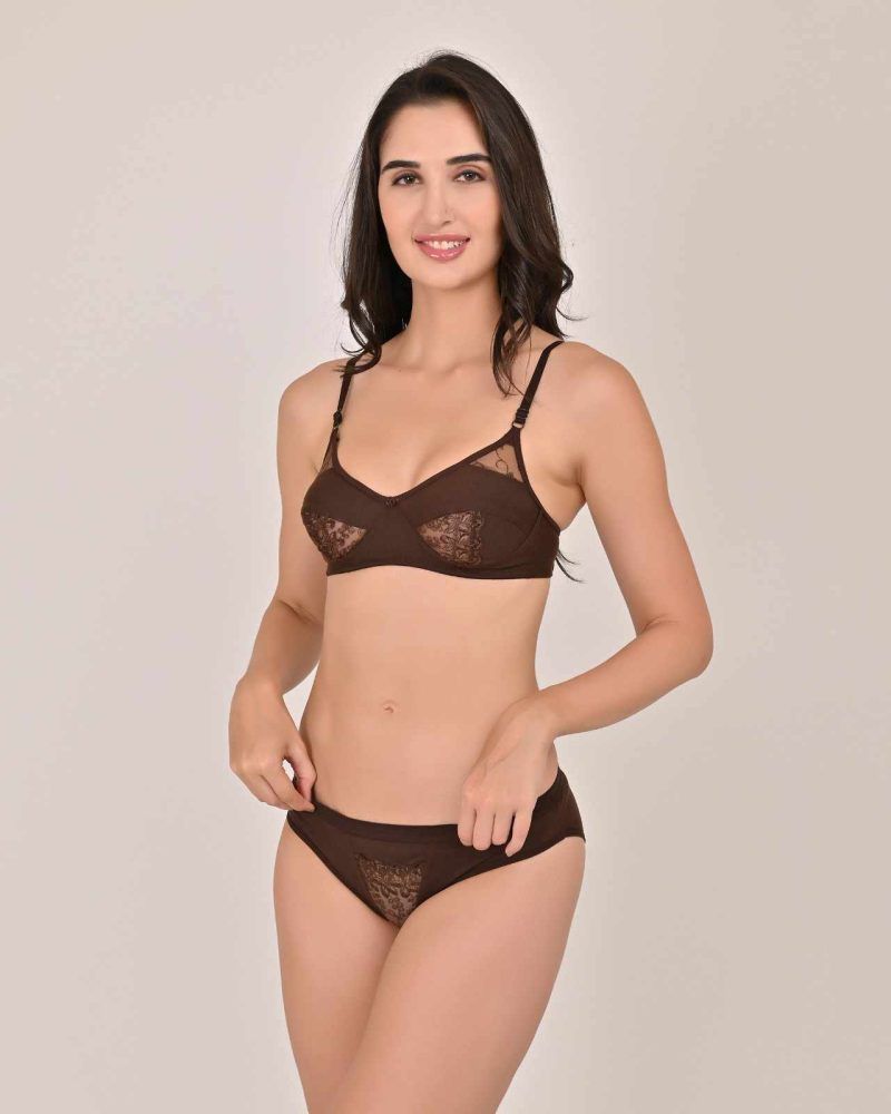 Pink Self Design Lingerie Set – Bra & Panty for Women