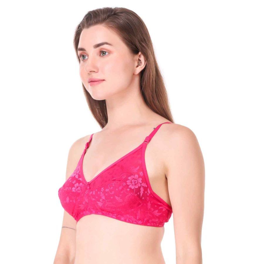 Floral Soft Cup Bra – Non-Wired, Non-Padded (Hot Pink)
