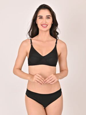 Black Cotton Bra And Panty Set