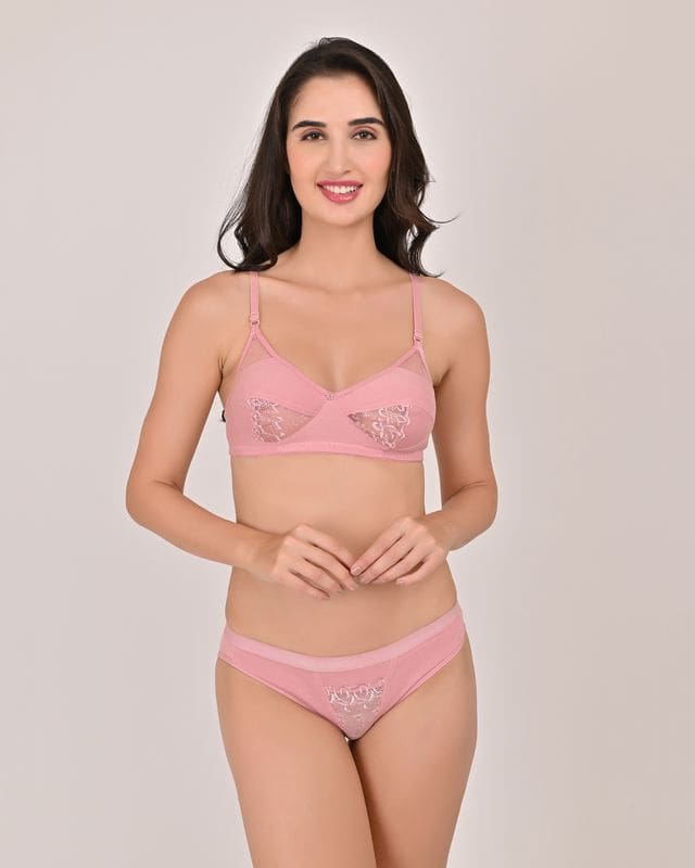 Lace Bra and Panty Set for Women – Soft Cotton Comfort & Elegant Floral Design