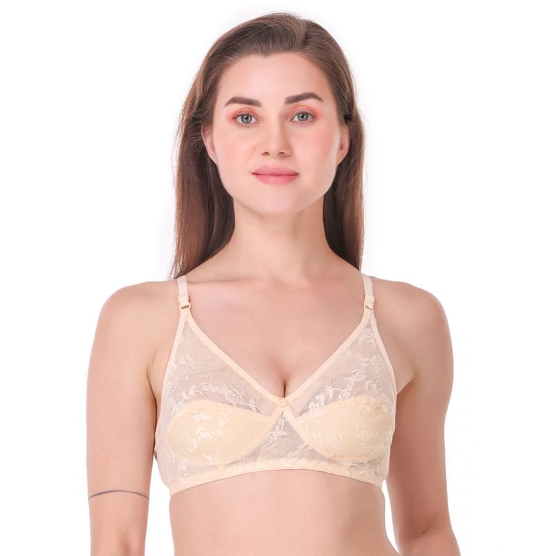 beige floral lace bra