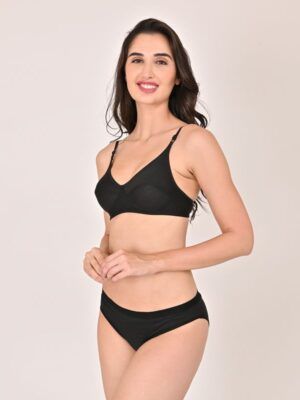 Black Cotton Bra And Panty Set