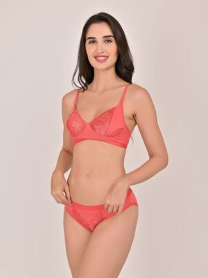 Coral Lace Comfort Bra & Panty Set – Soft & Stylish Everyday Wear