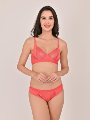 Coral Lace Comfort Bra & Panty Set – Soft & Stylish Everyday Wear