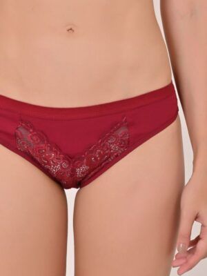 Maroon Lace Bra & Panty Set – Wire-Free, Non-Padded, Soft Lace Design (Pack of 1)